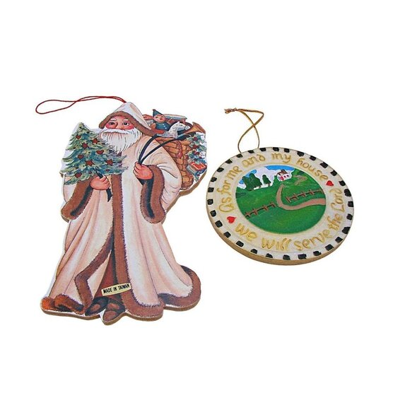 Lot 8 Christmas Holiday Ornaments Elephant Wagon Wheel Snowman Stocking Angel - Picture 3 of 11